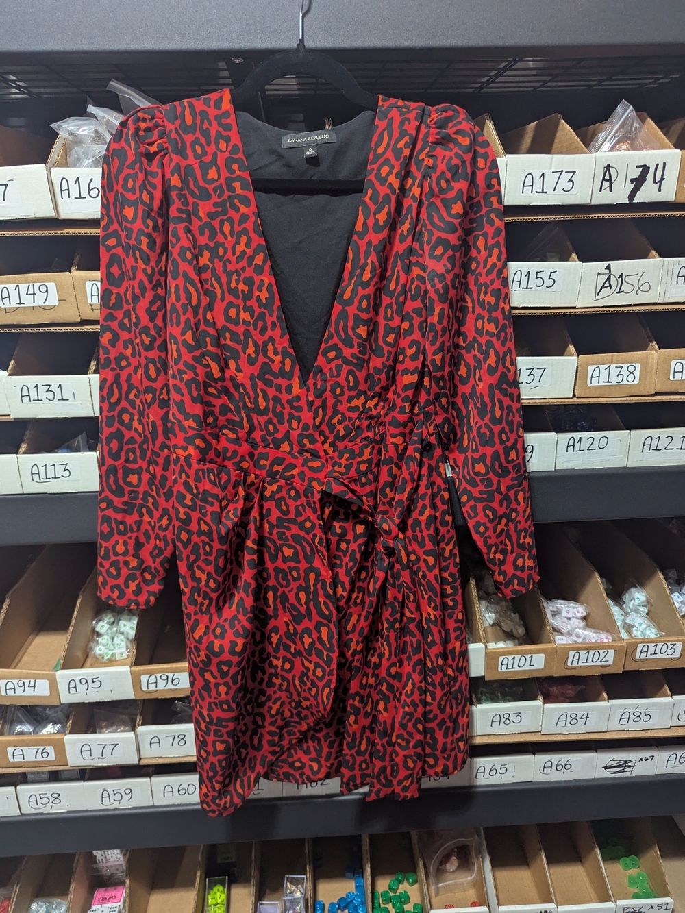 Banana Republic Red and Black Leopard Print Wrap Dress